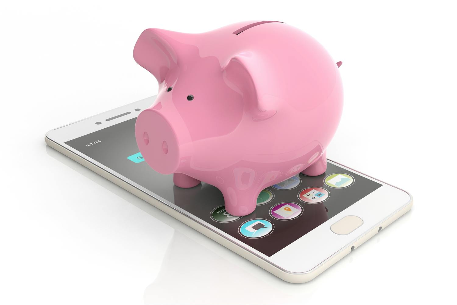 En sparegris, der står oven på en smartphone. Google Panel